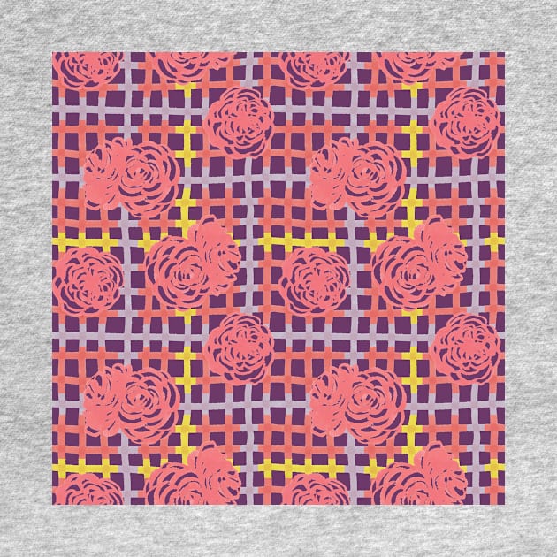 Roses on Plaid Pattern - Purple by MitaDreamDesign